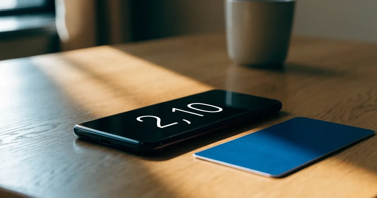 Uno smartphone e una carta di pagamento affiancati su un tavolo di legno, con alcune banconote da euro accanto