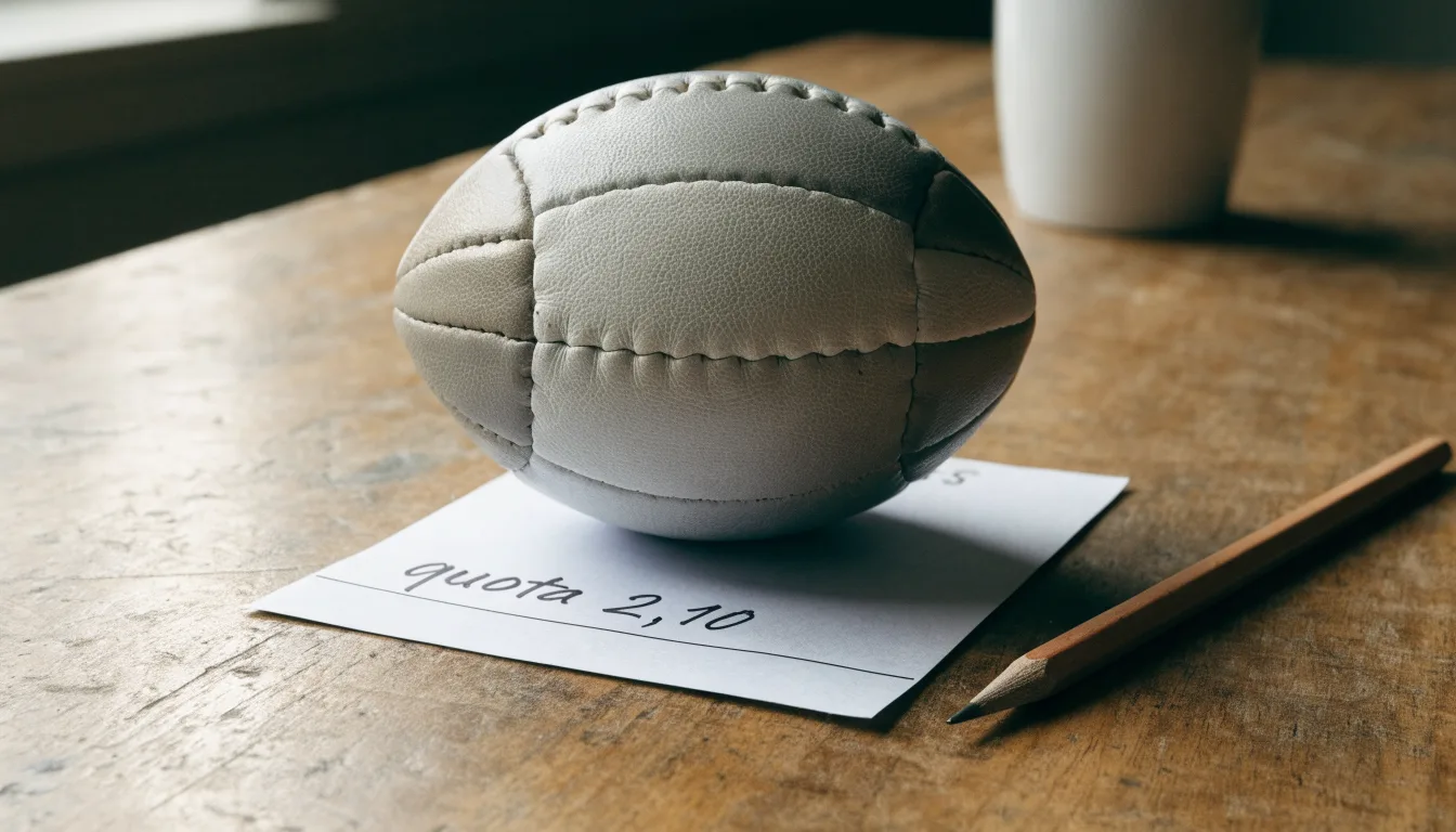 Un pallone da calcio appoggiato su una schedina bianca su un tavolo di legno, alla luce del giorno