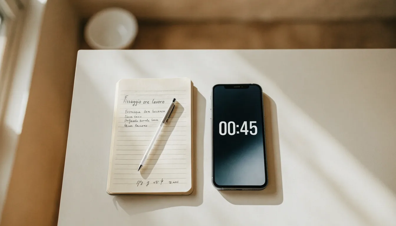 Un documento di identità appoggiato accanto a uno smartphone con un timer sullo schermo, su un tavolo da cucina