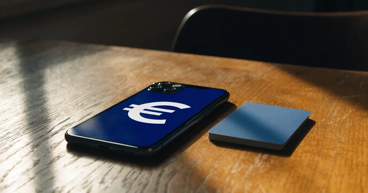 Uno smartphone e una carta di pagamento affiancati su un tavolo di legno, con alcune banconote da euro accanto