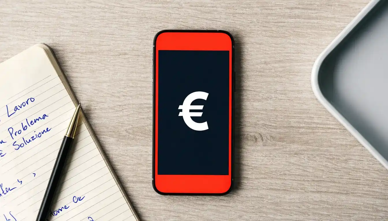 Un foglio di concessione in carta con un timbro rosso, appoggiato su una scrivania di legno accanto a una penna
